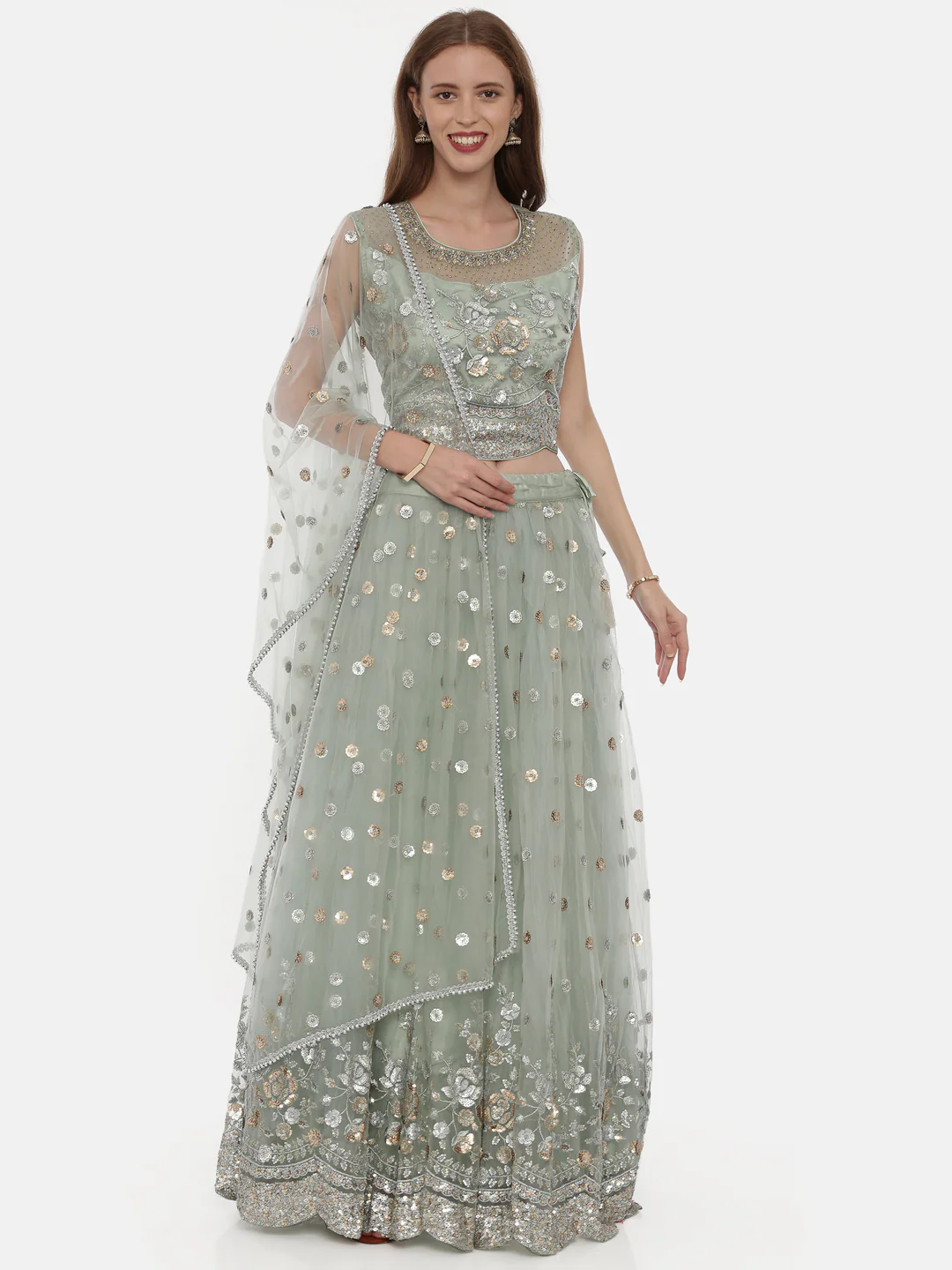 Neerus Pista Green Color Nett Fabric Ghagra Set