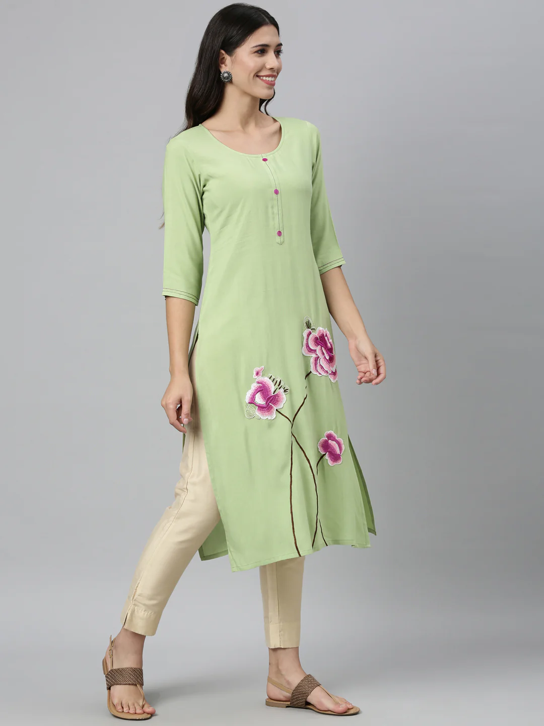 Neerus Pista Green Color Rayon Fabric Kurta