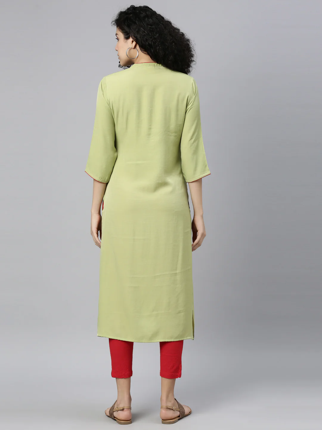 Neerus Pista Green Color Rayon Fabric Kurta - Image 2