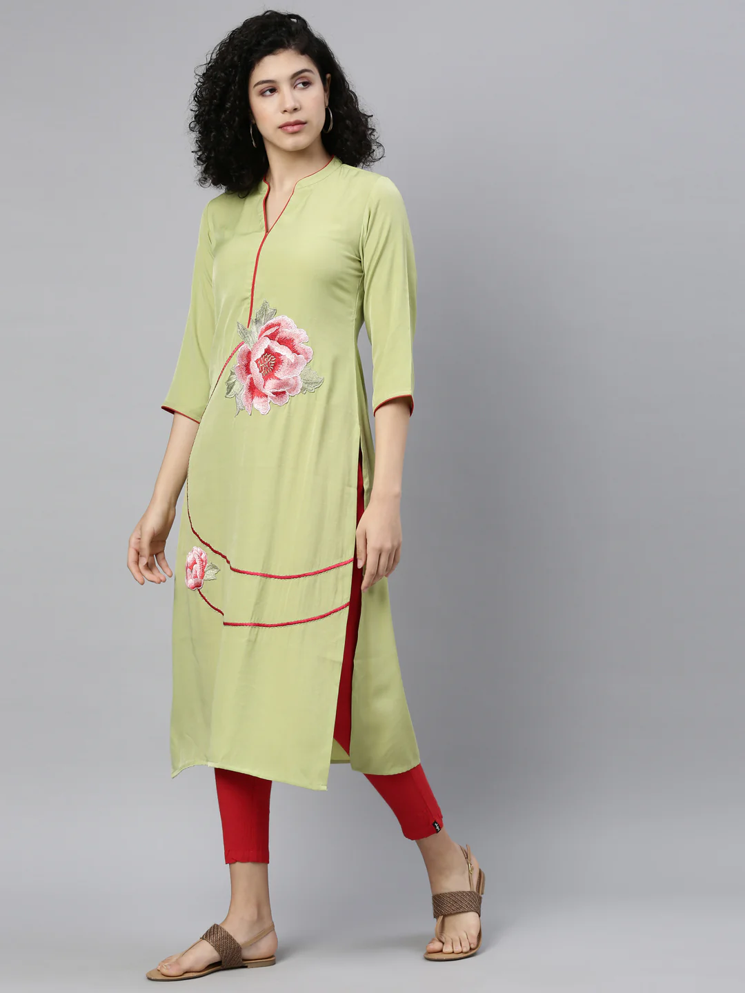 Neerus Pista Green Color Rayon Fabric Kurta - Image 5