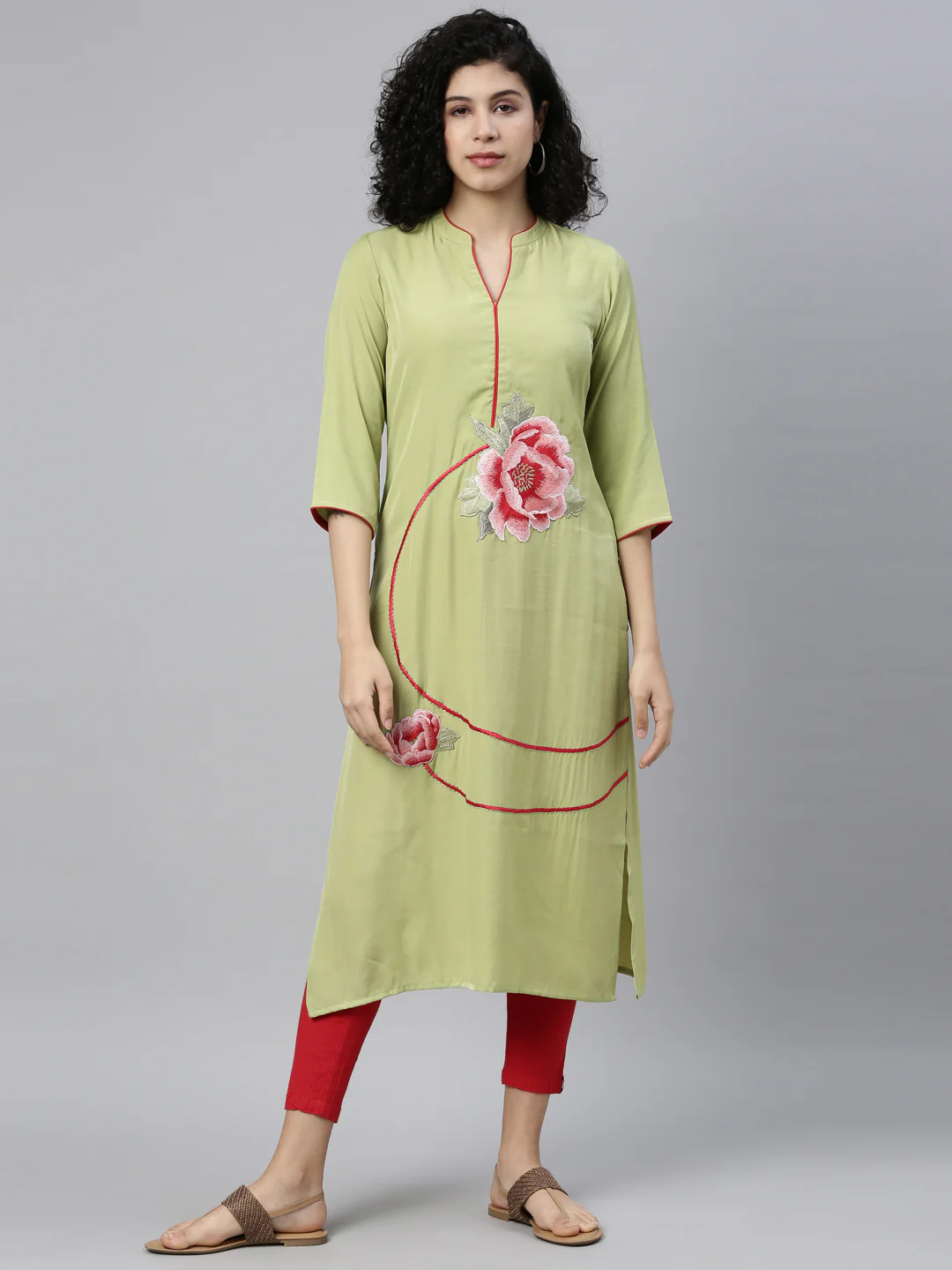 Neerus Pista Green Color Rayon Fabric Kurta - Image 8