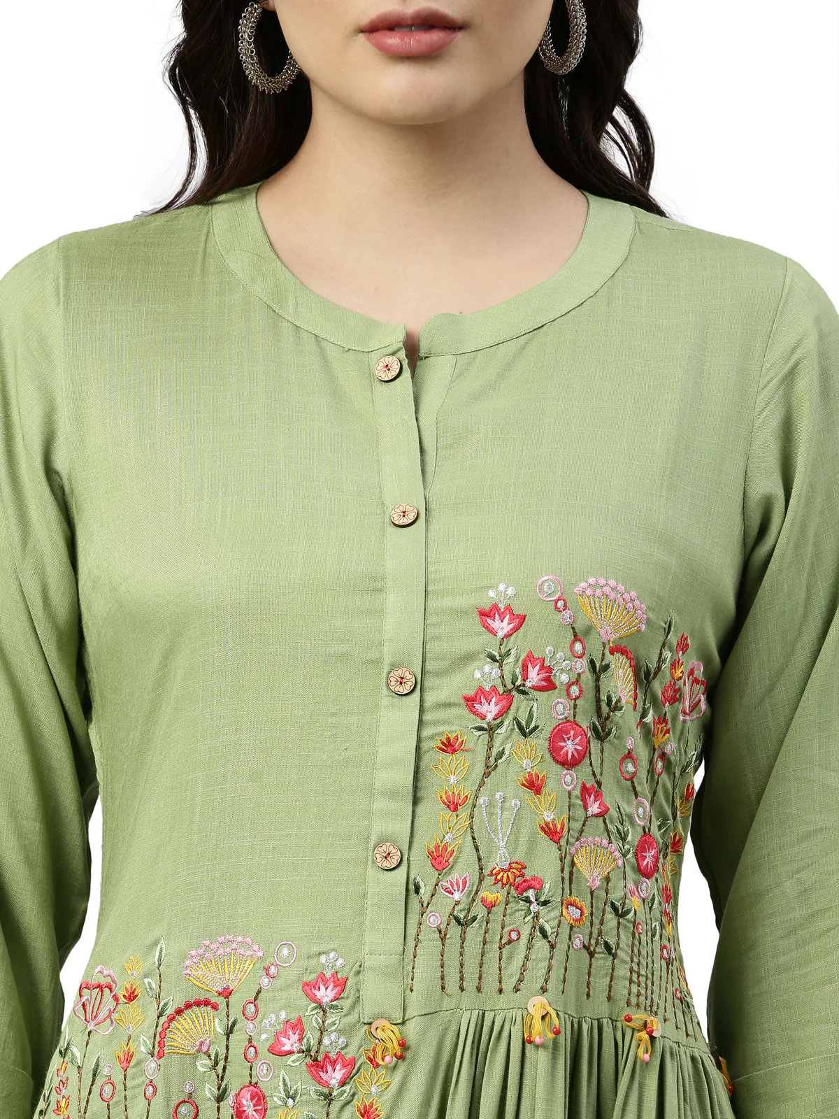Neerus Pista Green Color Slub Rayon Fabric Kurta - Image 2