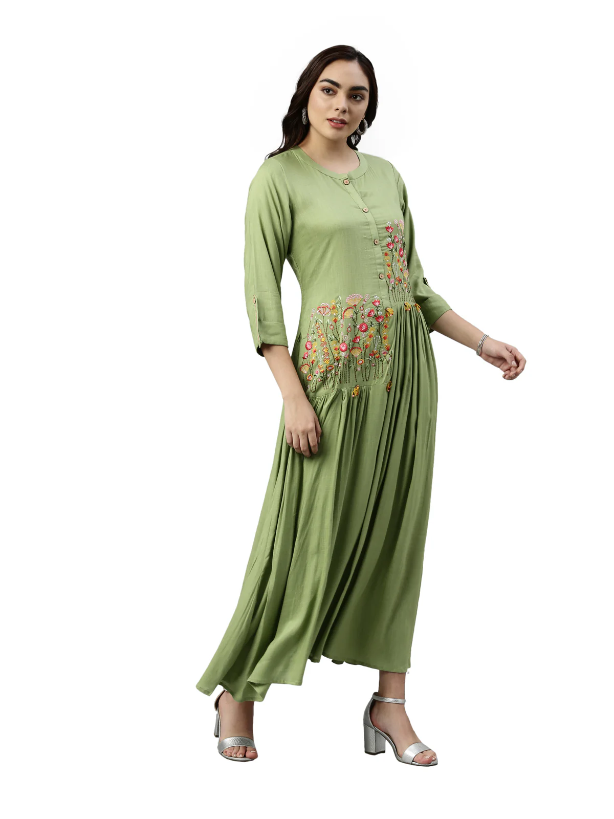 Neerus Pista Green Color Slub Rayon Fabric Kurta - Image 4