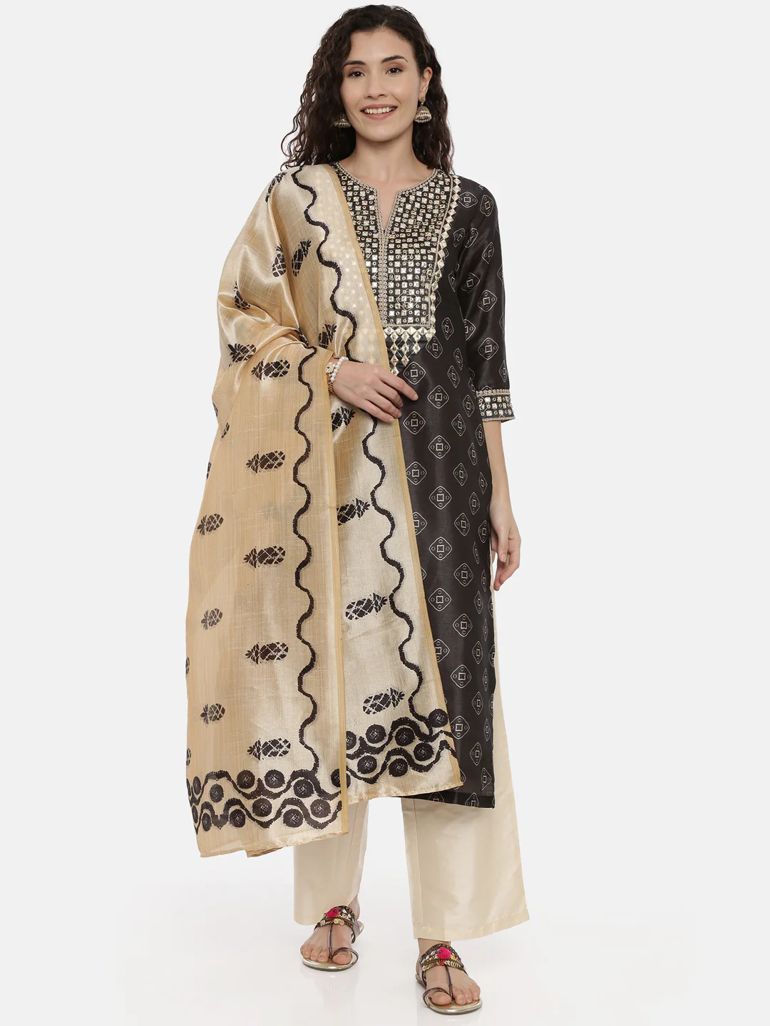 Neerus Print Color Silk Fabric Suit-Pant