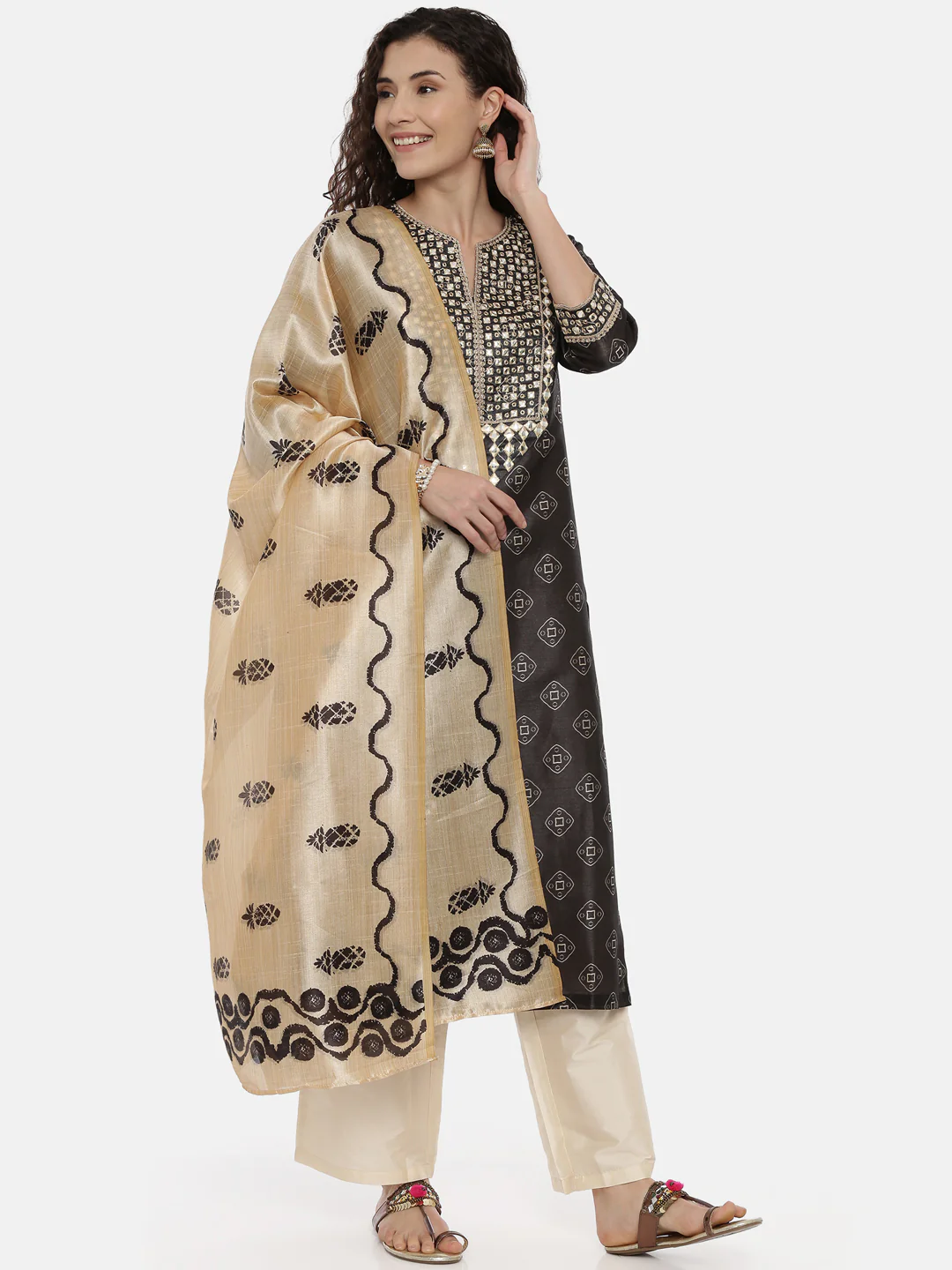 Neerus Print Color Silk Fabric Suit-Pant - Image 4