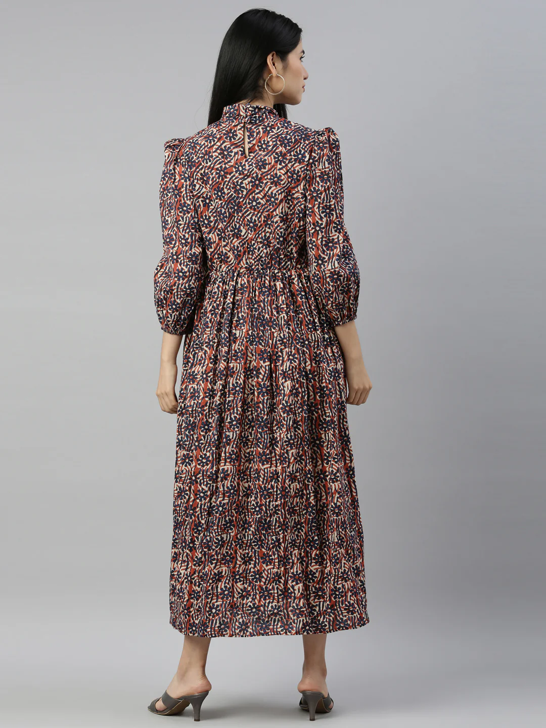 Neerus Printed Color Cotton Fabric Maxi Dress - Image 4