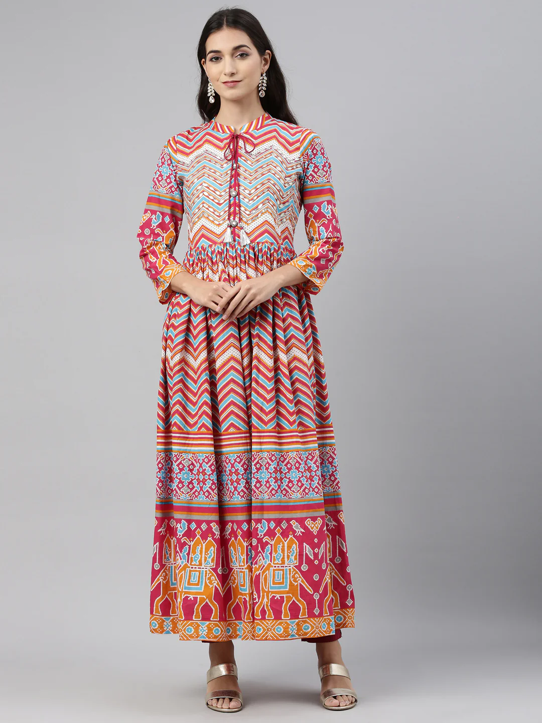 Neerus Printed Color Cotton Fabric Tunic - Image 6
