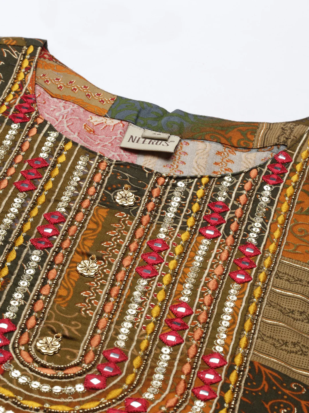 Neerus Printed Color Rayon Fabric Kurta - Image 8