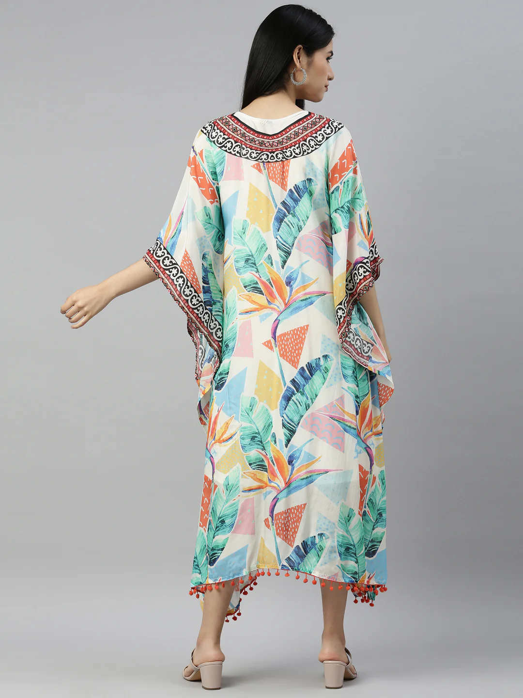 Neerus Printed Color Satin Fabric Kurta - Image 4