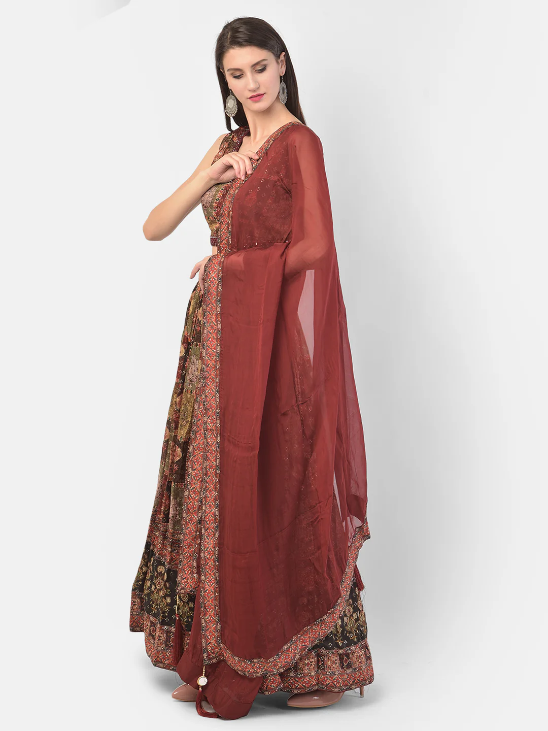Neerus Printed Color Silk Fabric Ghagra Set - Image 2