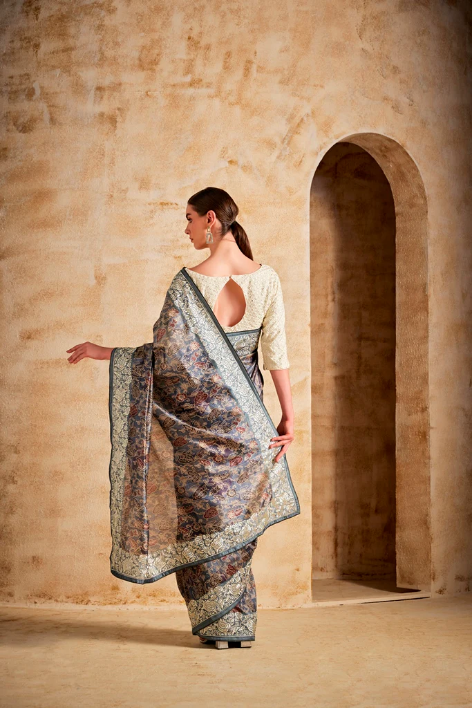 Neerus Printed Dupion Fabric Saree - Image 4