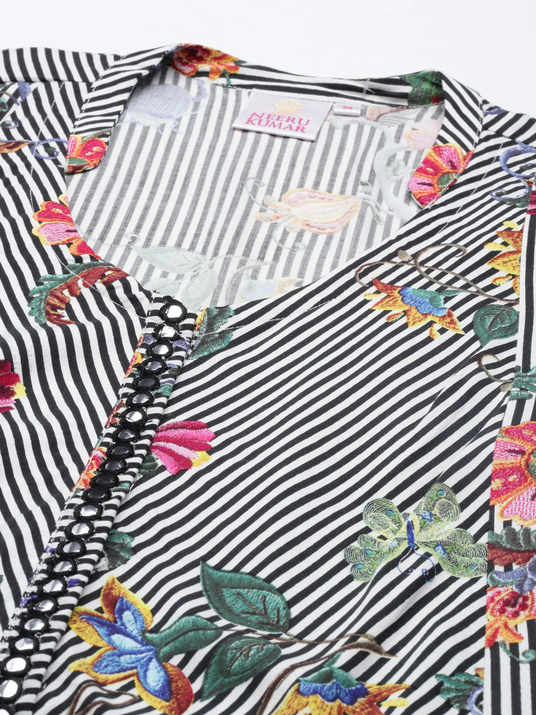 Neerus Printed Kaftan Curved Cotton Silk Kurta - Image 5