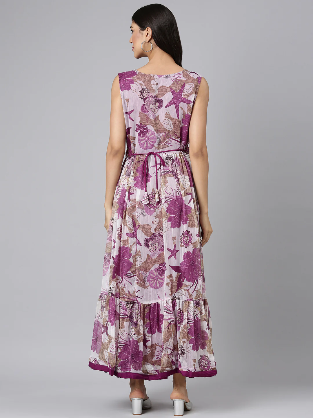 Neerus Purple Casual Floral Maxi Dresses - Image 3