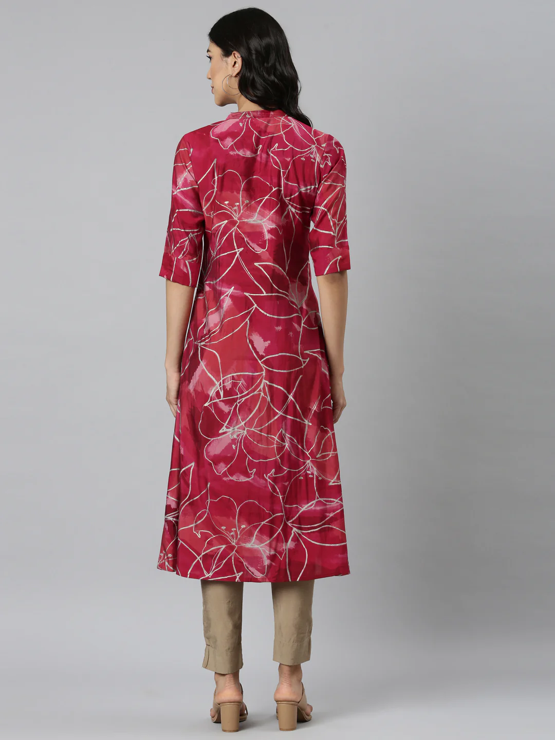 Neerus Purple Casual Floral Straight Kurta - Image 4