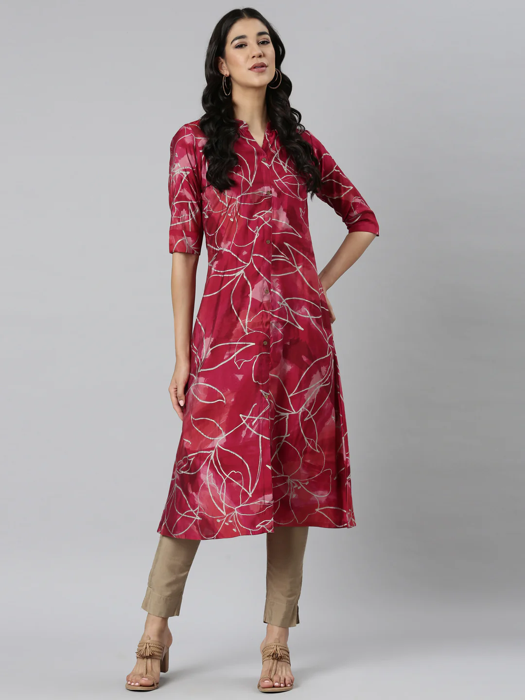 Neerus Purple Casual Floral Straight Kurta - Image 6