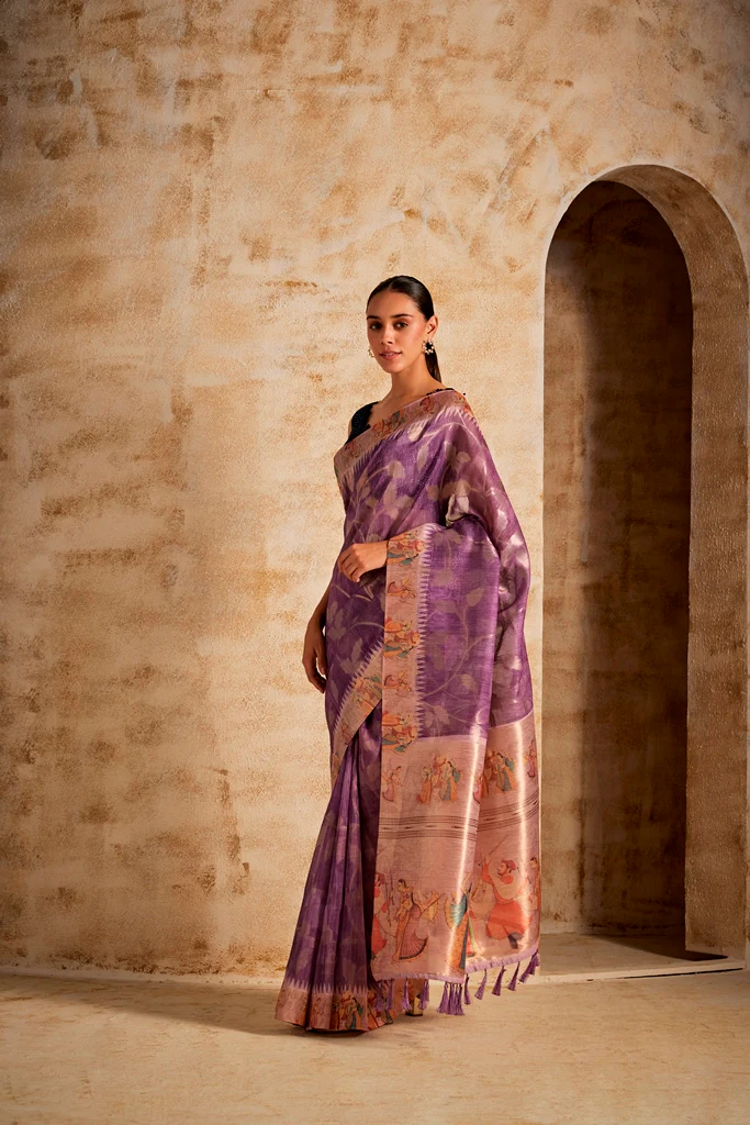Neerus Purple Color Banaras Color Saree - Image 2