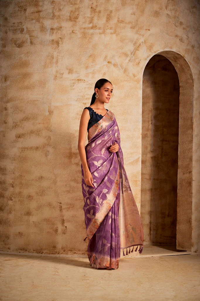 Neerus Purple Color Banaras Color Saree - Image 3