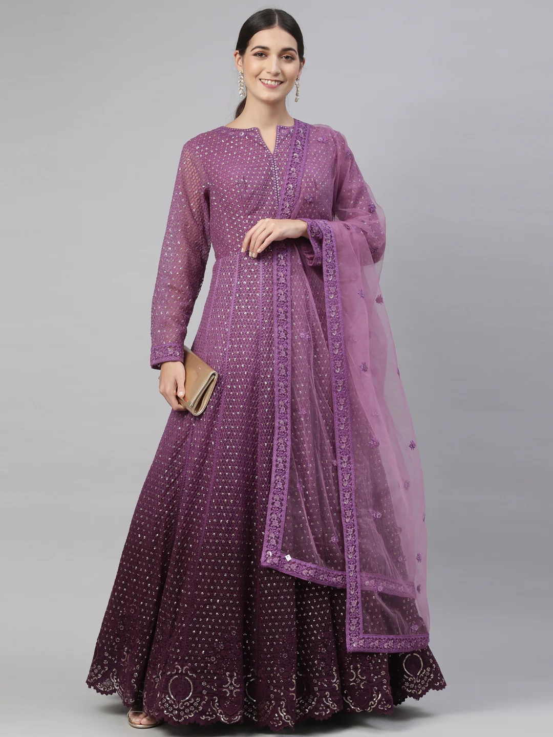Neerus Purple Color Nett Fabric Gown - Image 19
