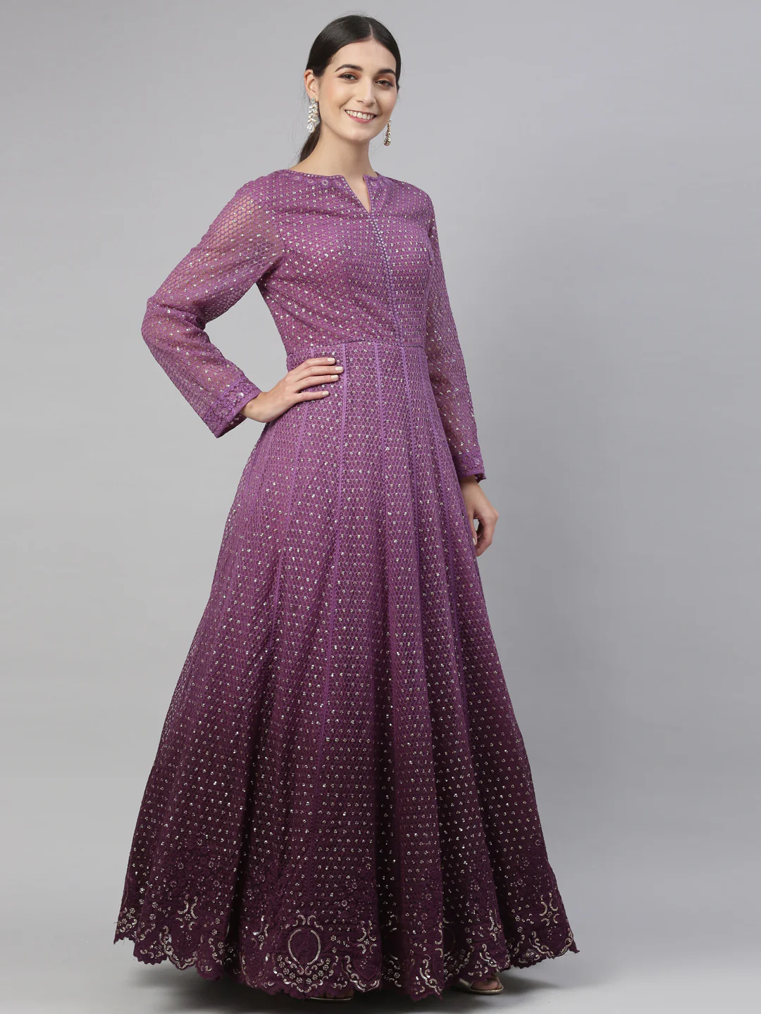 Neerus Purple Color Nett Fabric Gown - Image 36