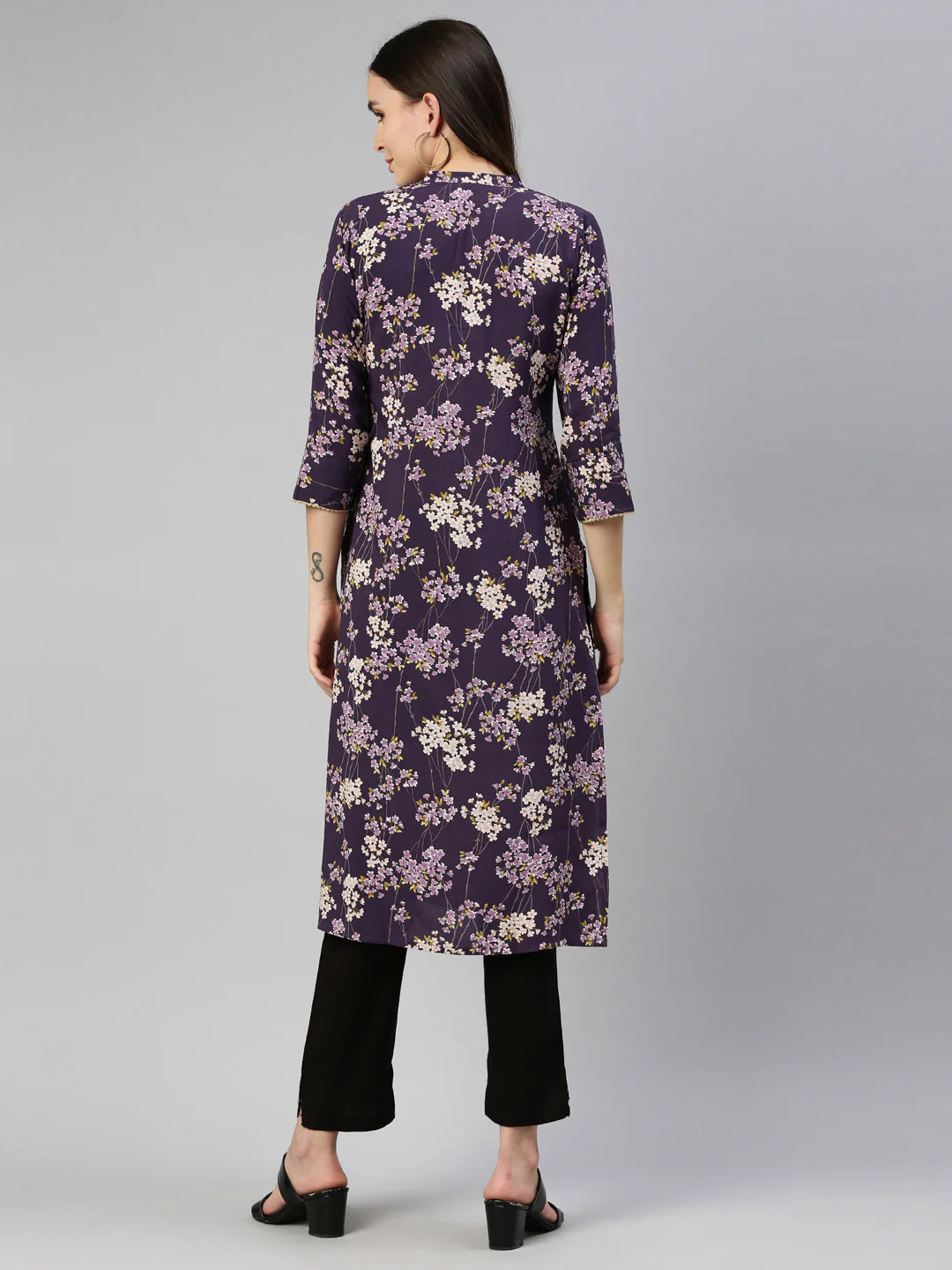 Neerus Purple Color Rayon Fabric Kurta - Image 5