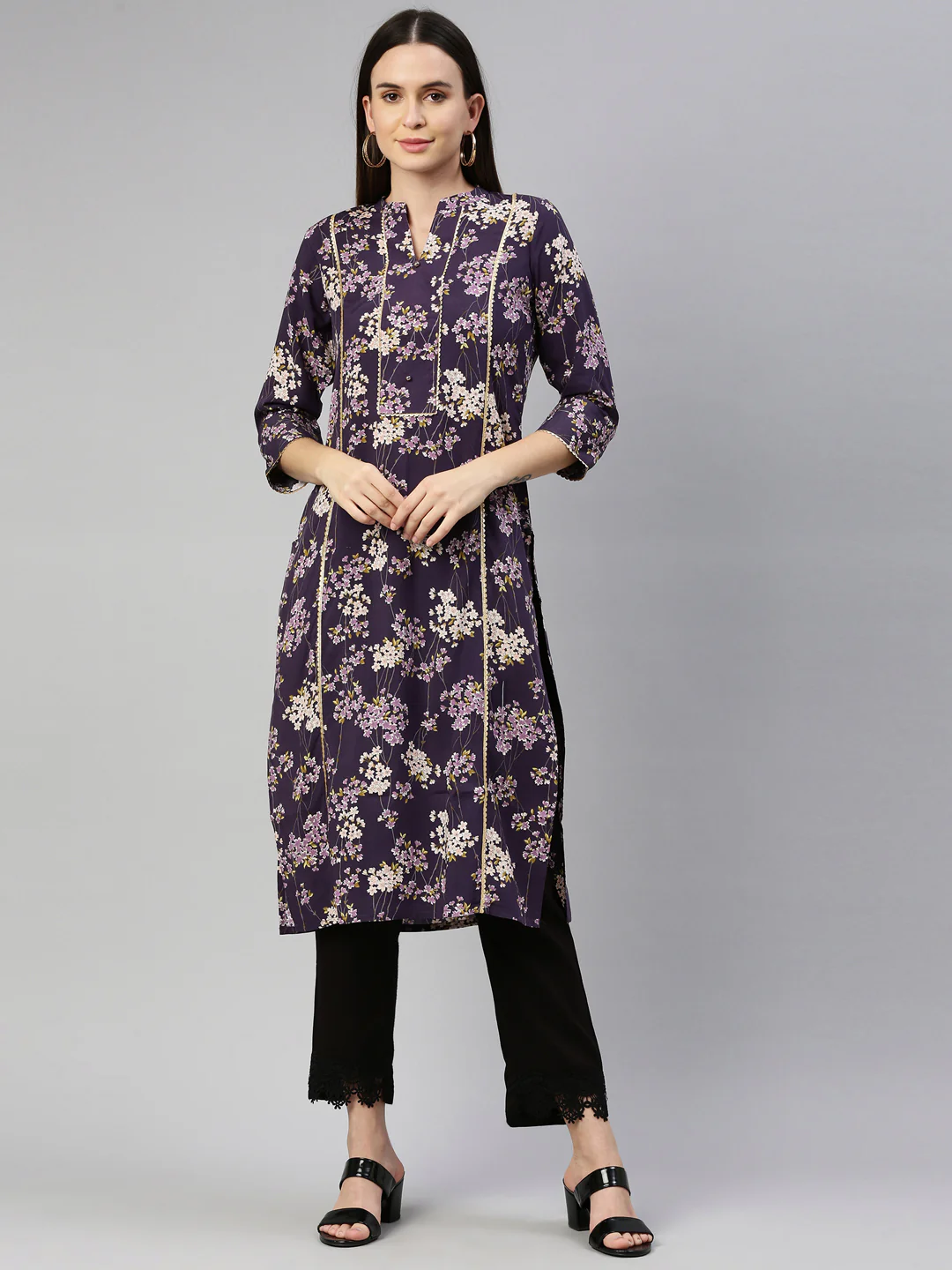 Neerus Purple Color Rayon Fabric Kurta - Image 9