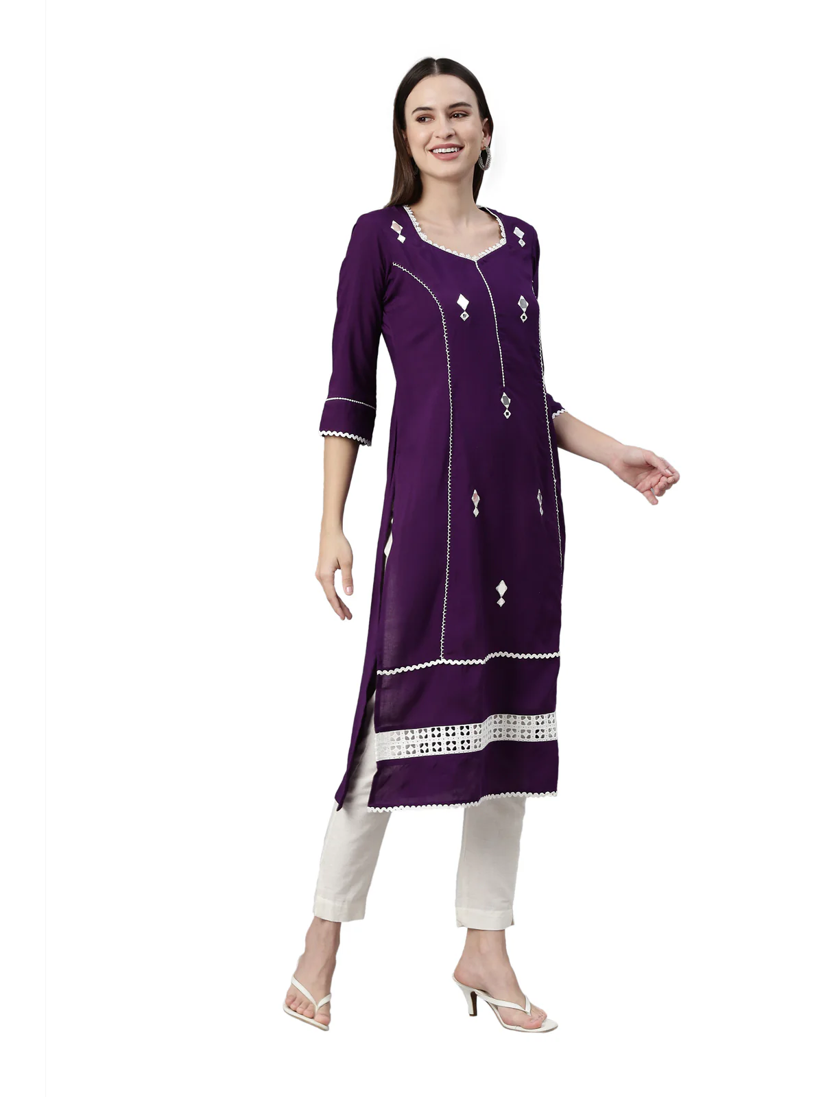 Neerus Purple Color Rayon Fabric Kurta - Image 3