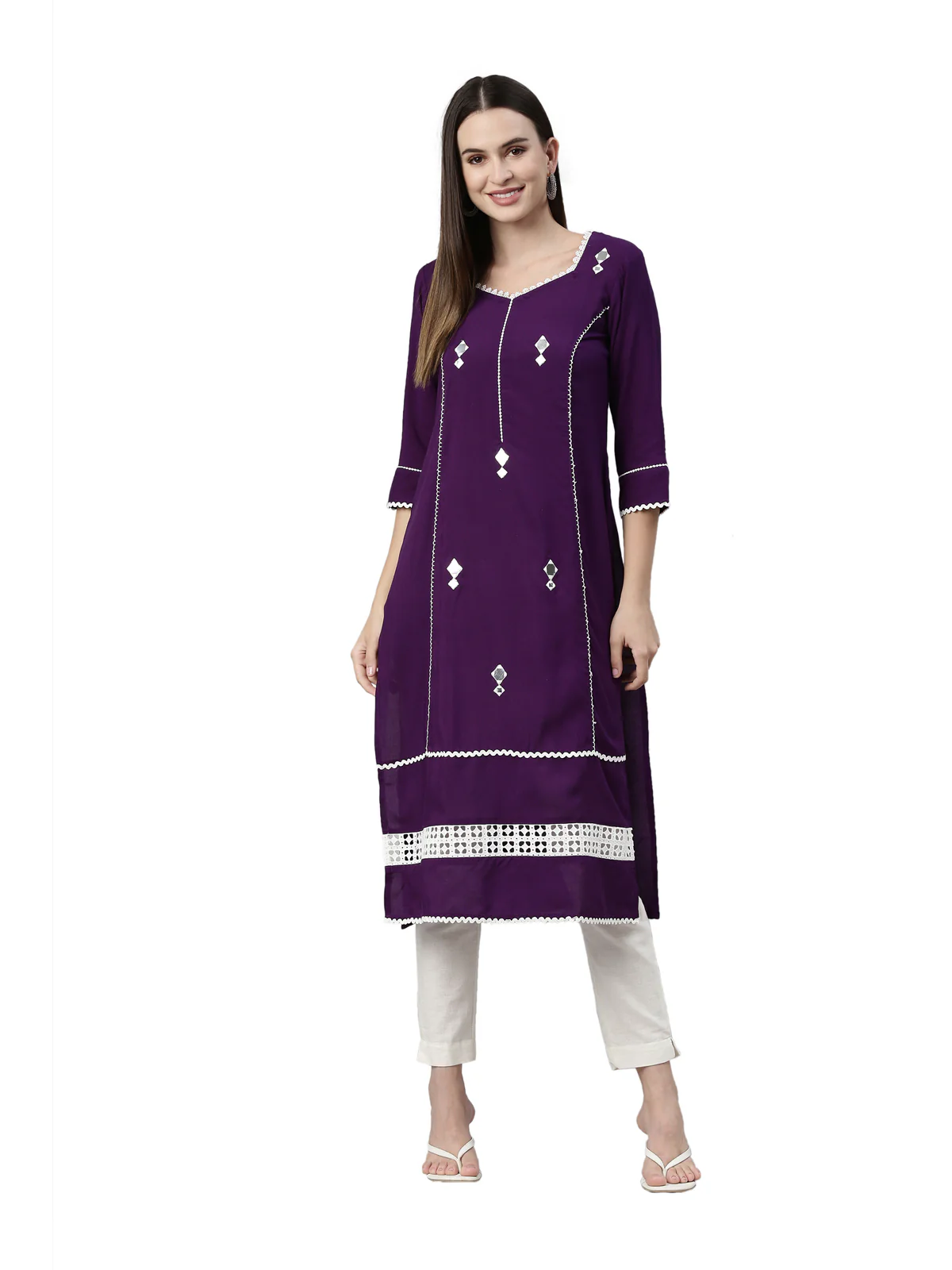Neerus Purple Color Rayon Fabric Kurta - Image 6