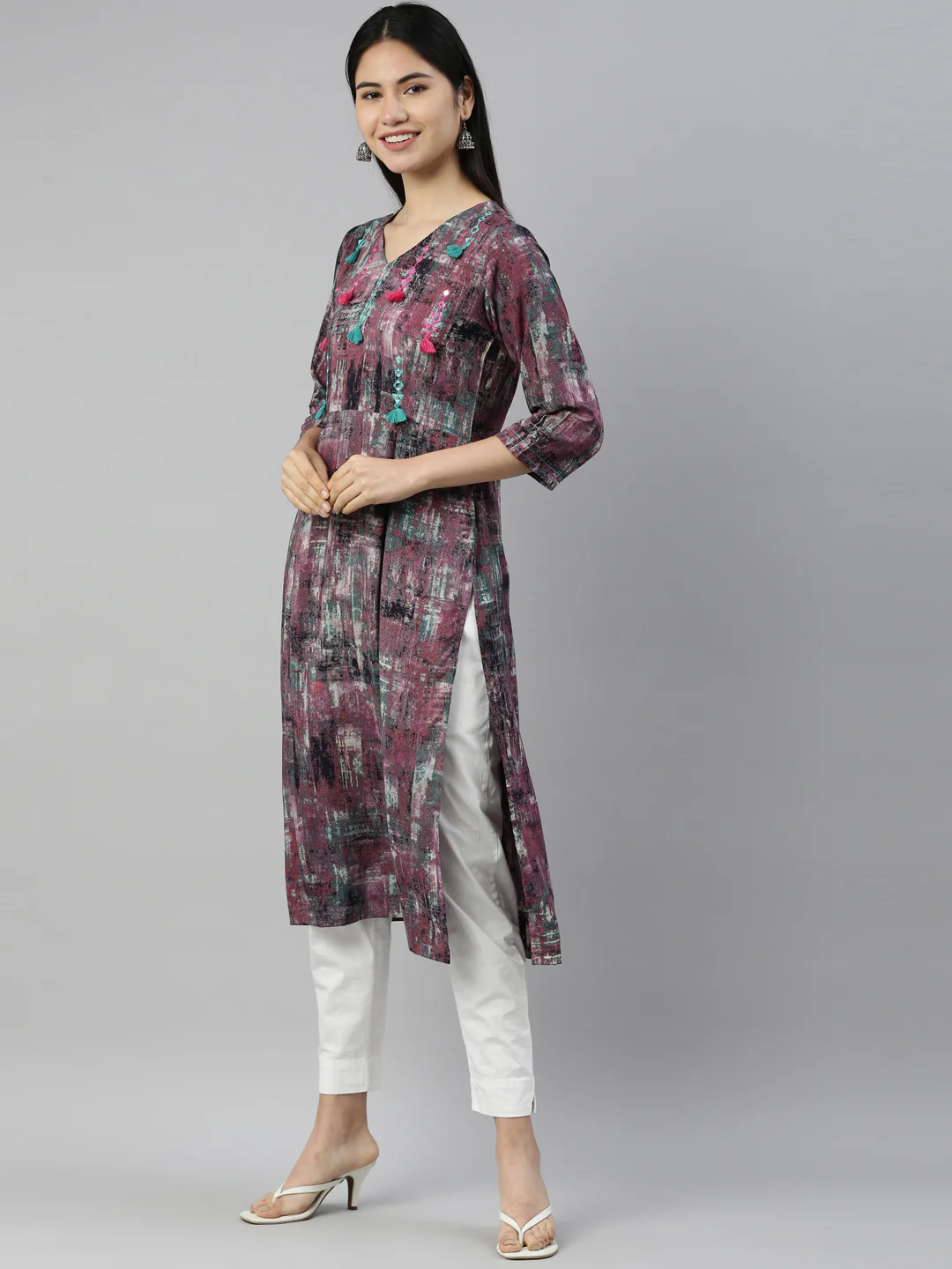 Neerus Purple Color Rayon Fabric Kurta - Image 3