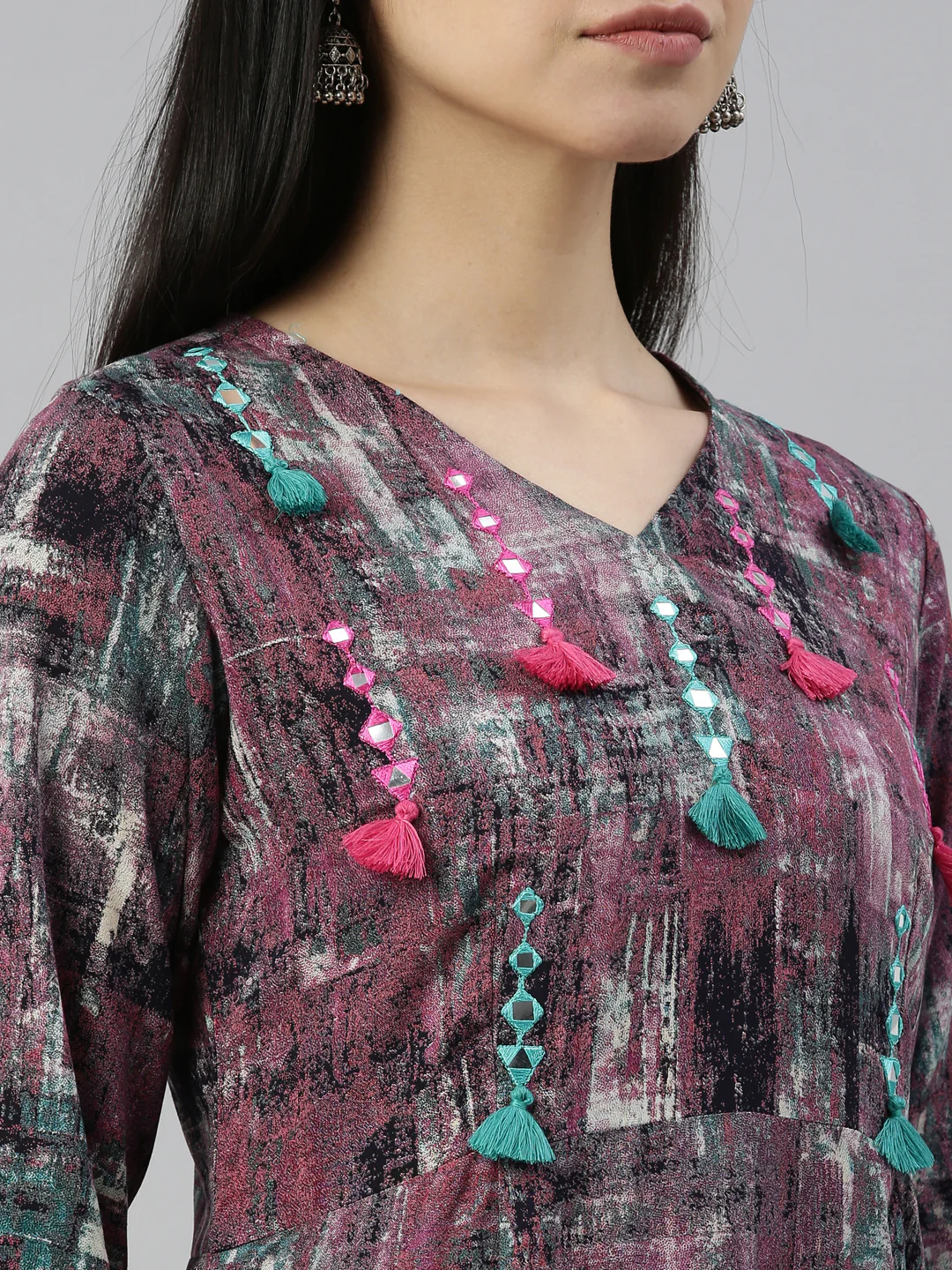 Neerus Purple Color Rayon Fabric Kurta - Image 8