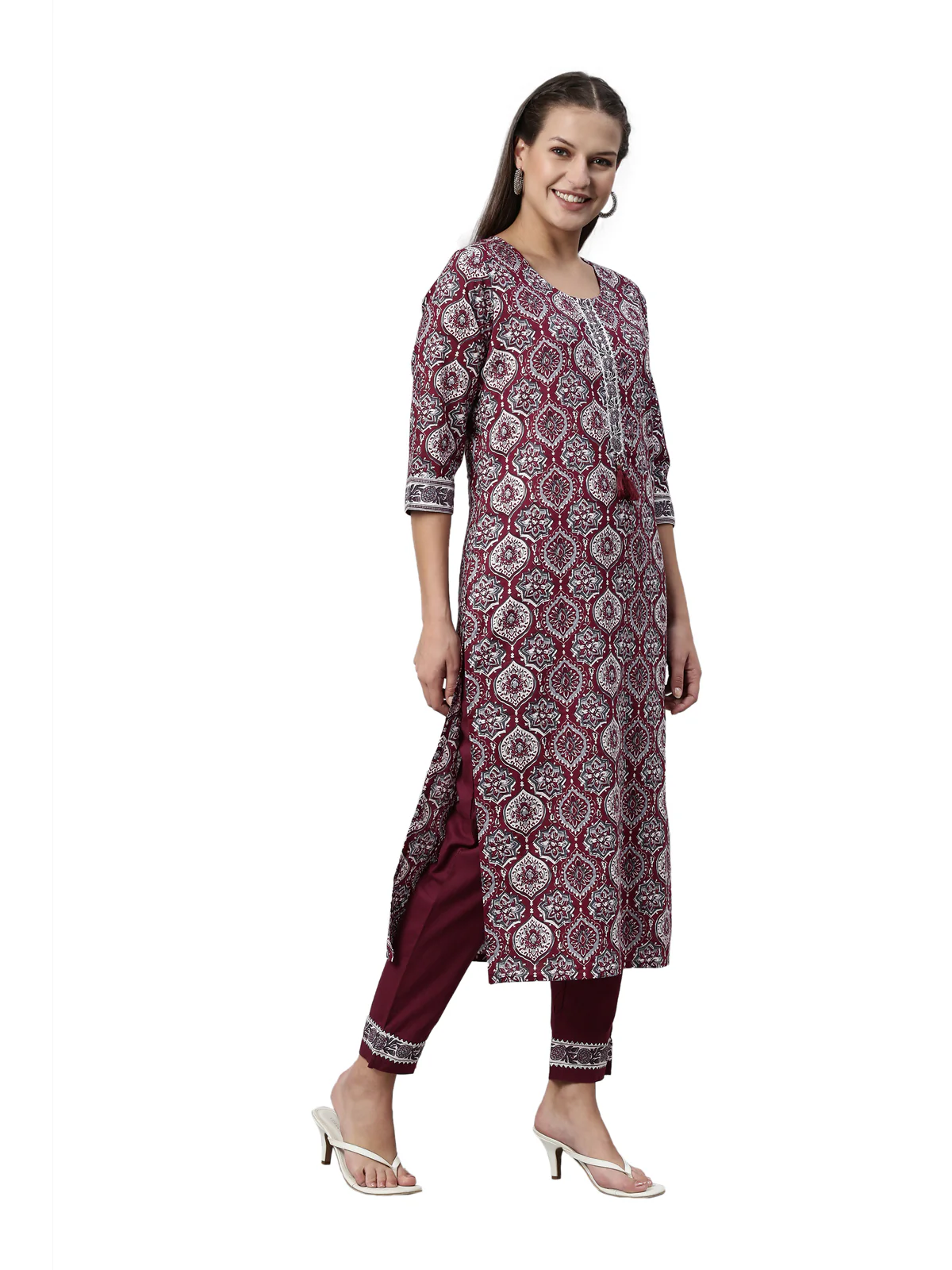 Neerus Purple Color Santoon Fabric Kurta Set - Image 4