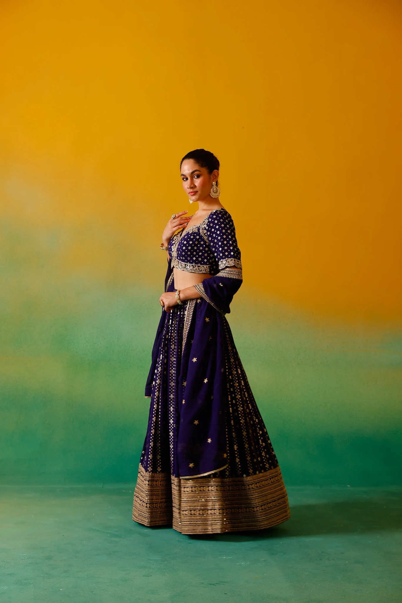 Neerus Purple Embroidery Georgette Fabric Ghagra Set - Image 6