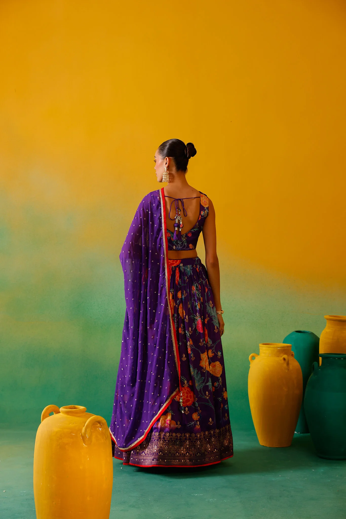 Neerus Purple Embroidery work Silk Fabric Ghagra Set - Image 5