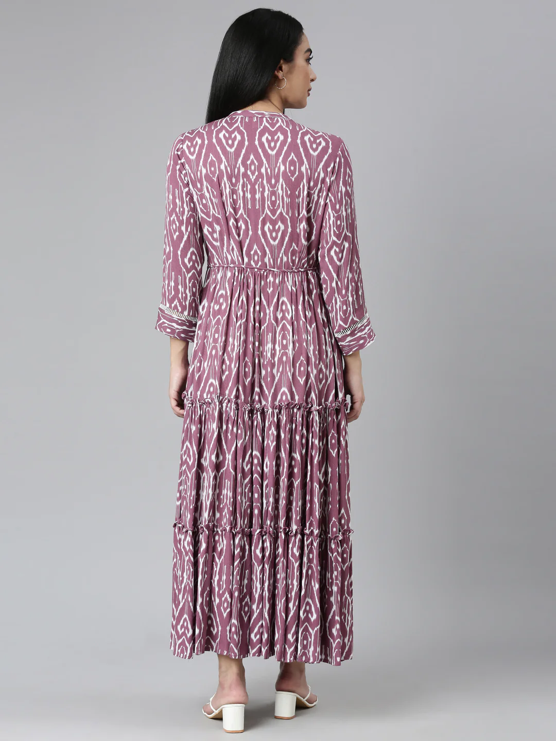 Neerus Purple Flared Casual Ethnic Motifs Maxi Dresses - Image 3