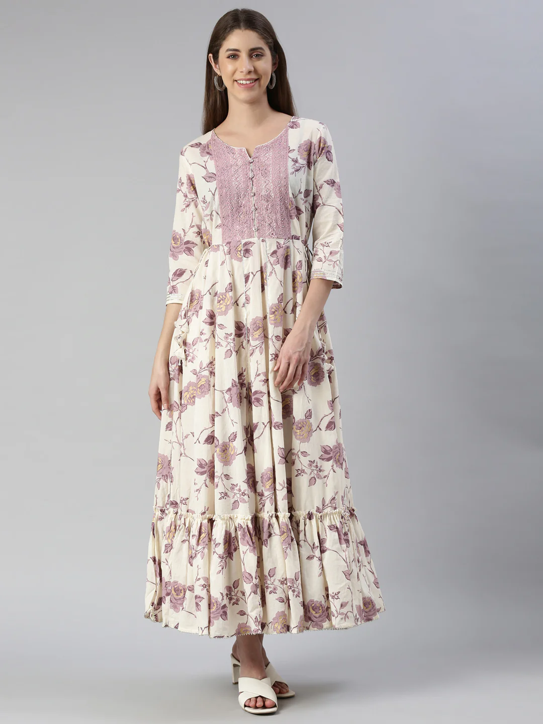 Neerus Purple Maxi Casual Printed Dresses - Image 5
