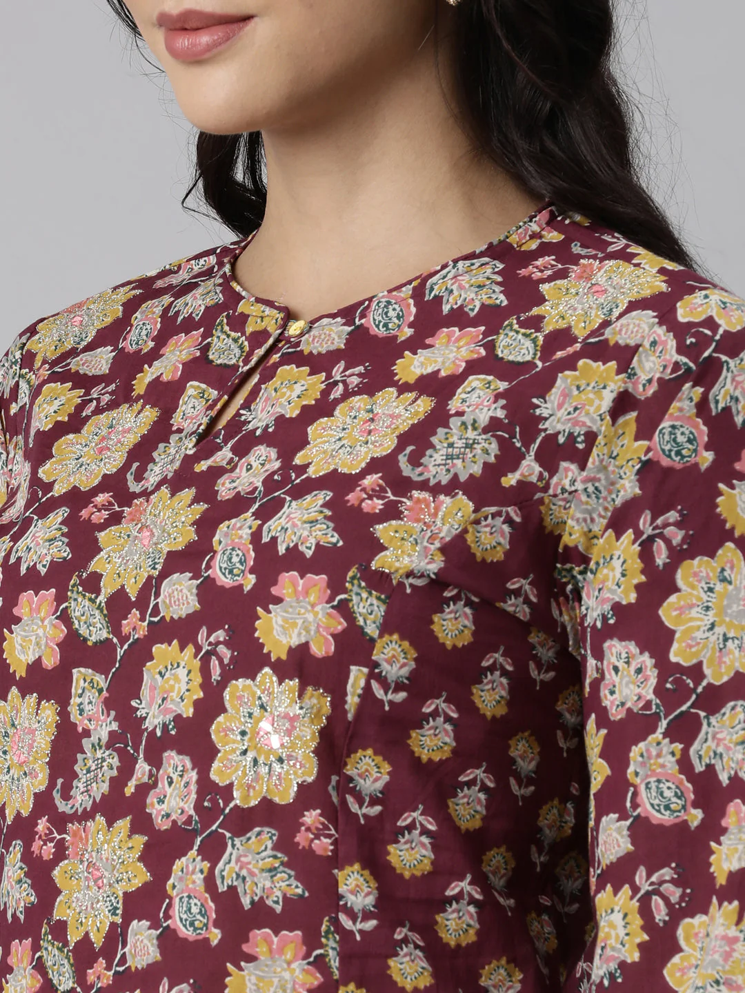 Neerus Purple Panelled Straight Printed Kurta And Trousers With Dupatta - Image 5