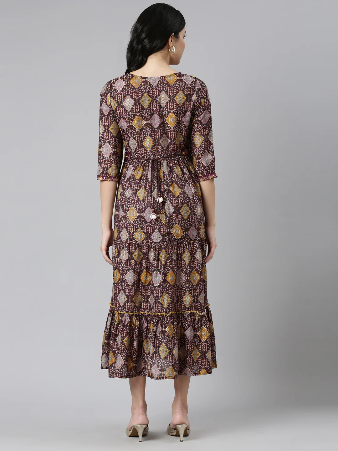 Neerus Purple Pleated Anarkali Printed Kurta - Image 3