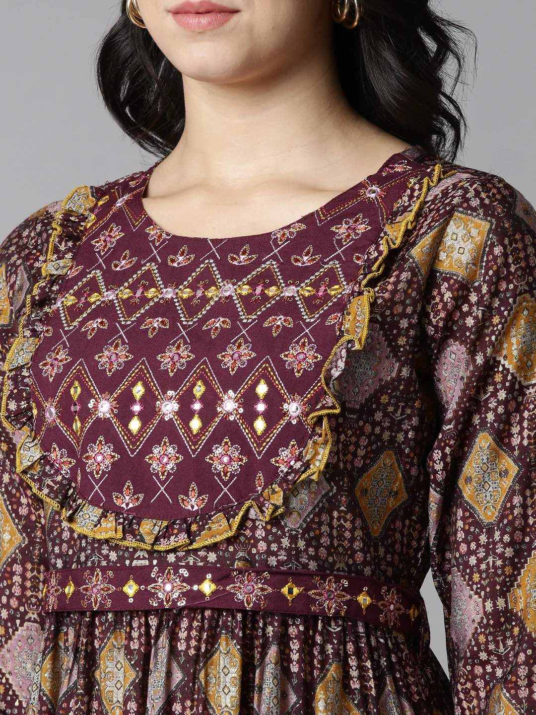 Neerus Purple Pleated Anarkali Printed Kurta - Image 4