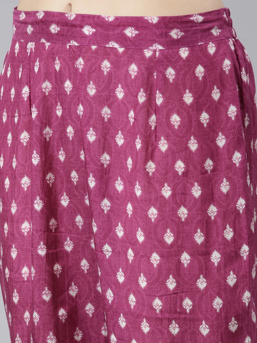 Neerus Purple Pleated Straight Printed Kurta And Trousers - Image 6