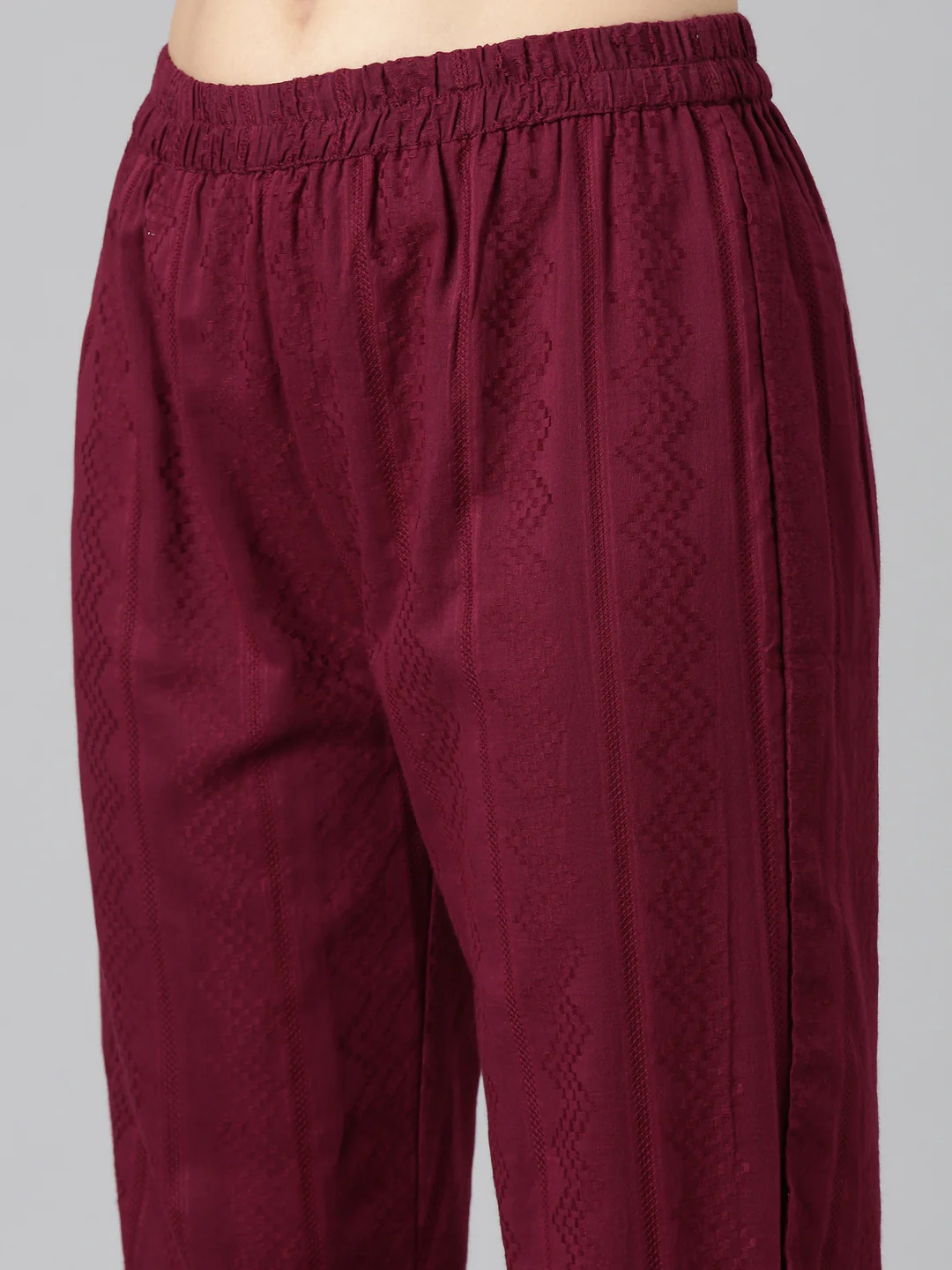 Neerus Purple Pleated Straight Printed Kurta And Trousers With Dupatta - Image 6