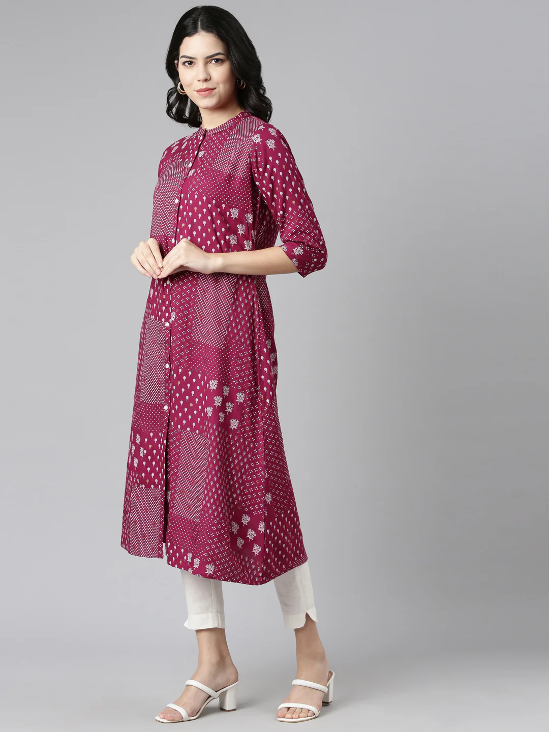 Neerus Purple Regular A-Line Printed Kurta - Image 2