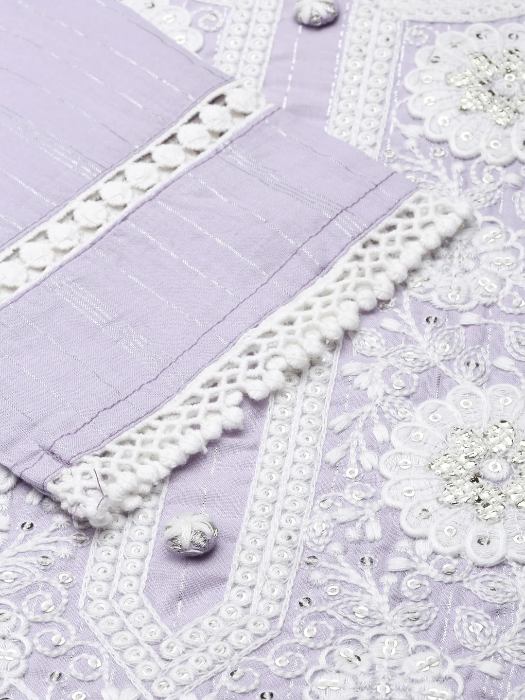 Neerus Purple Regular Knee Length Embroidered Kurta Solid Trousers With Dupatta - Image 5