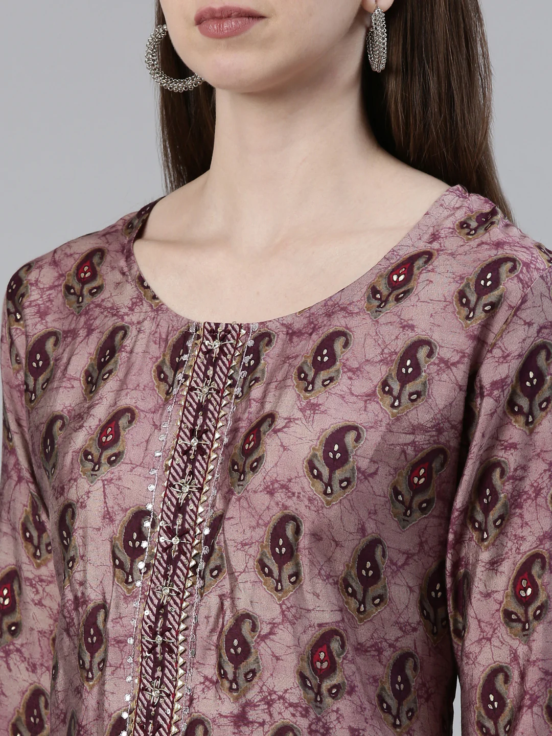 Neerus Purple Regular Knee Length Printed Kurta Printed Trousers With Dupatta - Image 4