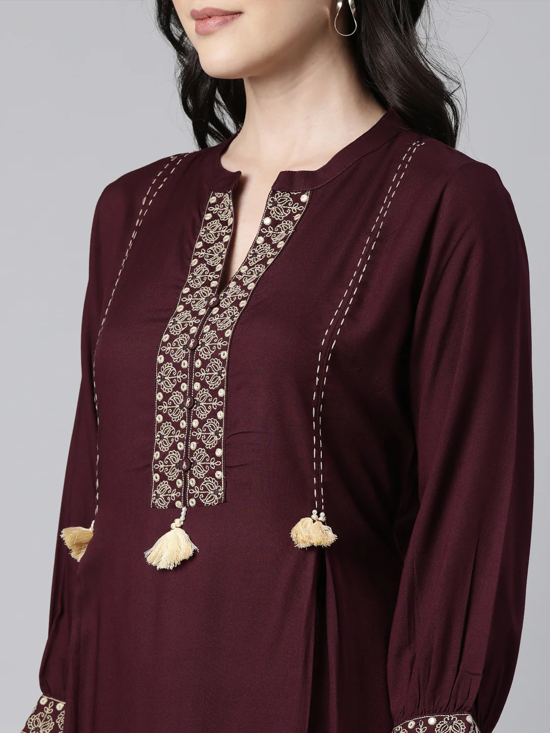 Neerus Purple Regular Straight Solid Kurta And Trousers - Image 4