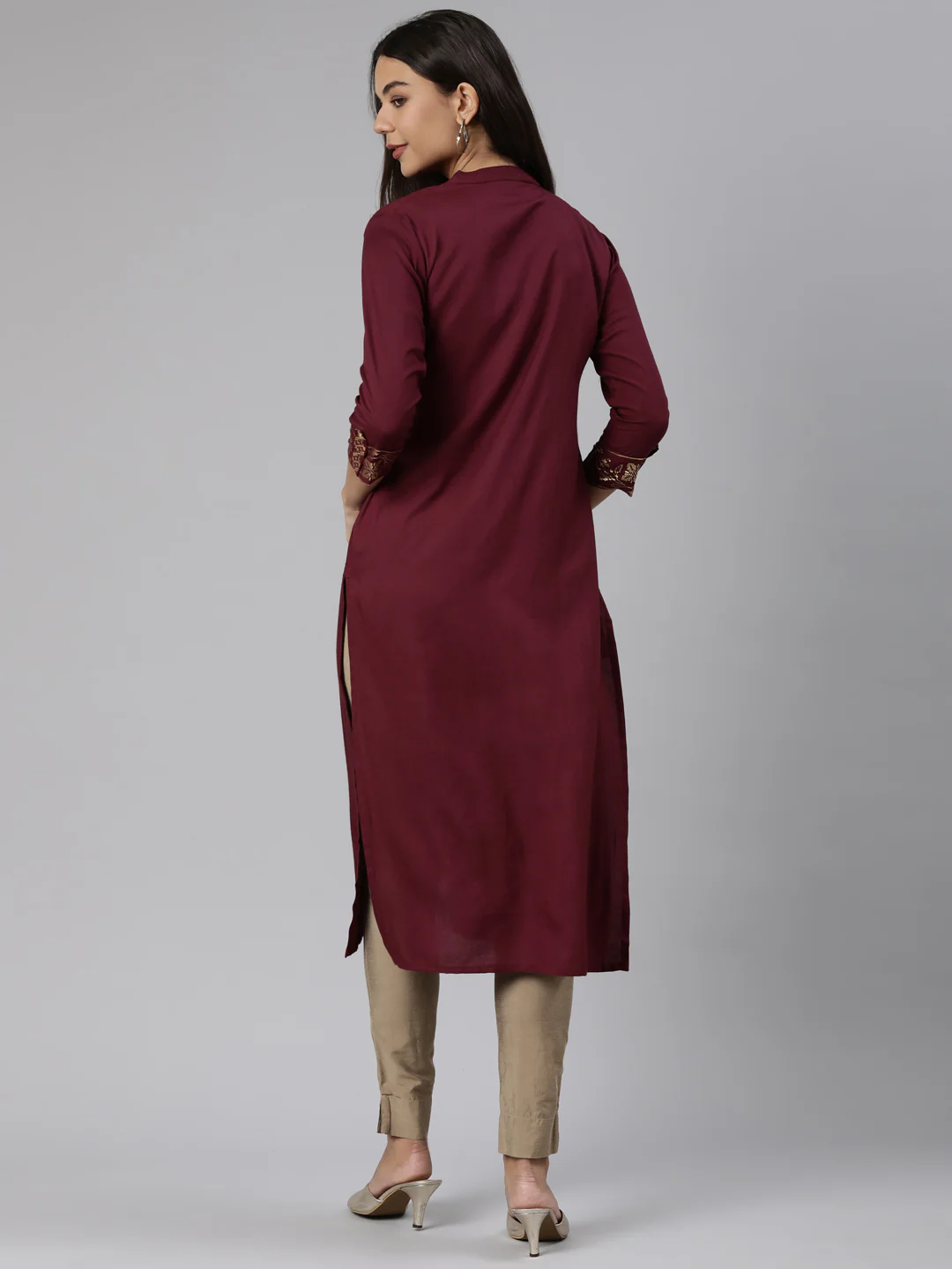 Neerus wine Regular Straight Solid Kurta - Image 3