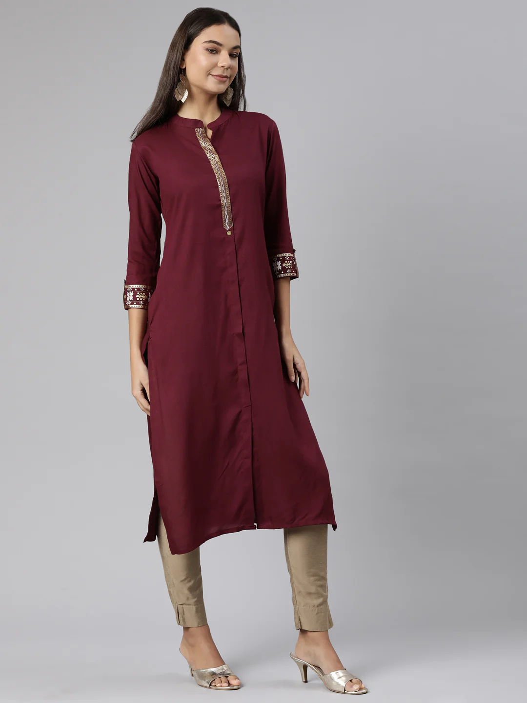 Neerus Purple Regular Straight Solid Kurta - Image 2
