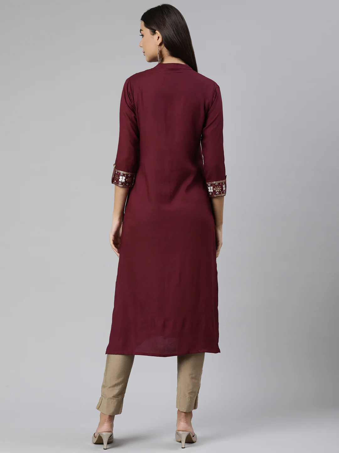 Neerus Purple Regular Straight Solid Kurta - Image 3