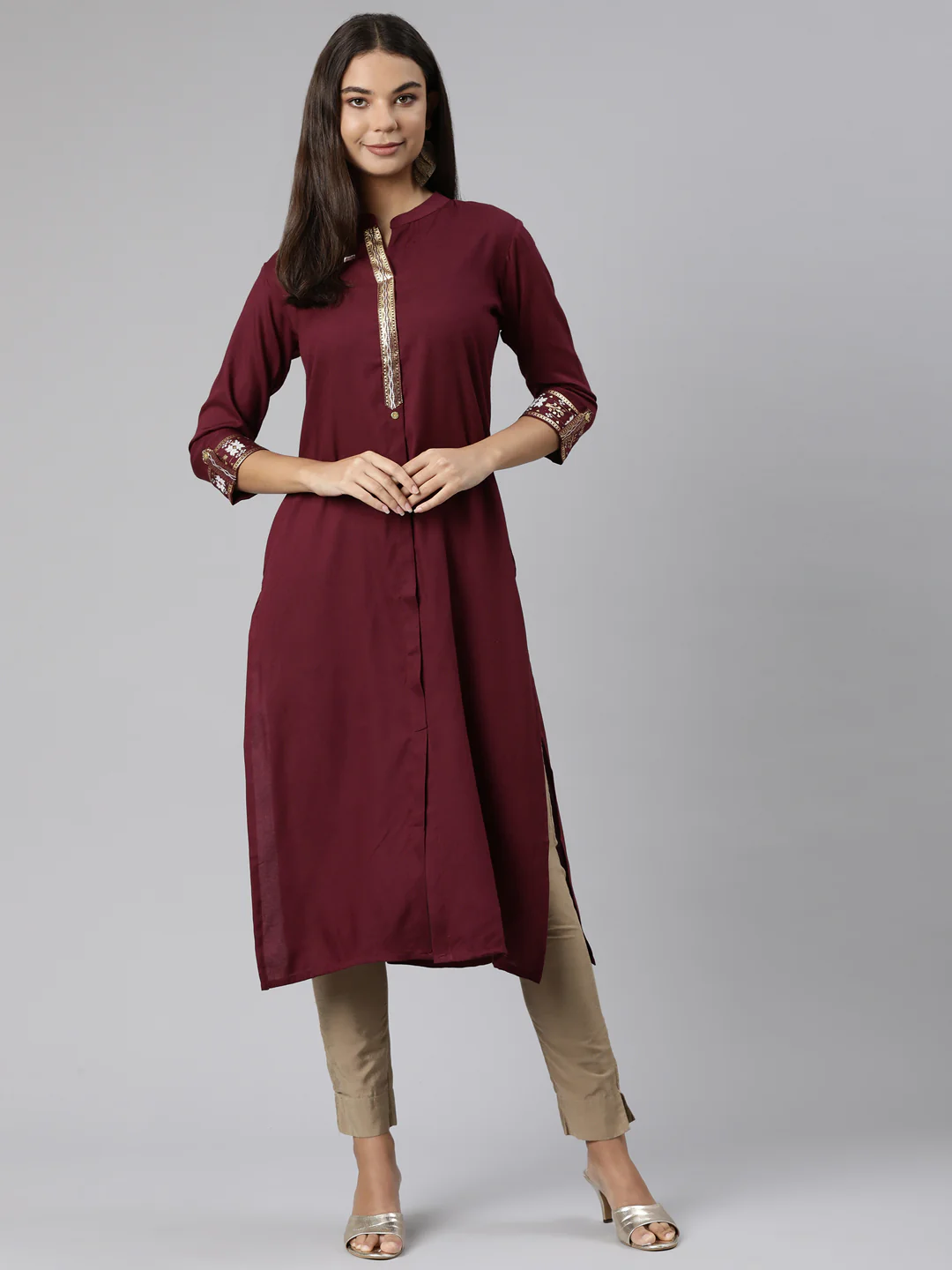 Neerus Purple Regular Straight Solid Kurta - Image 5