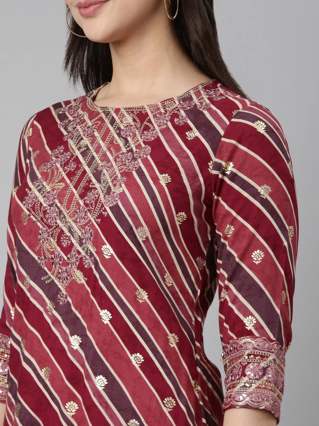 Neerus Purple Regular Straight Striped Kurta - Image 4