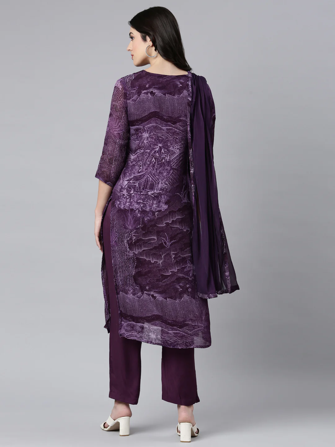 Neerus Purple Regular Straight Tribal Kurta And Trousers With Dupatta - Image 3