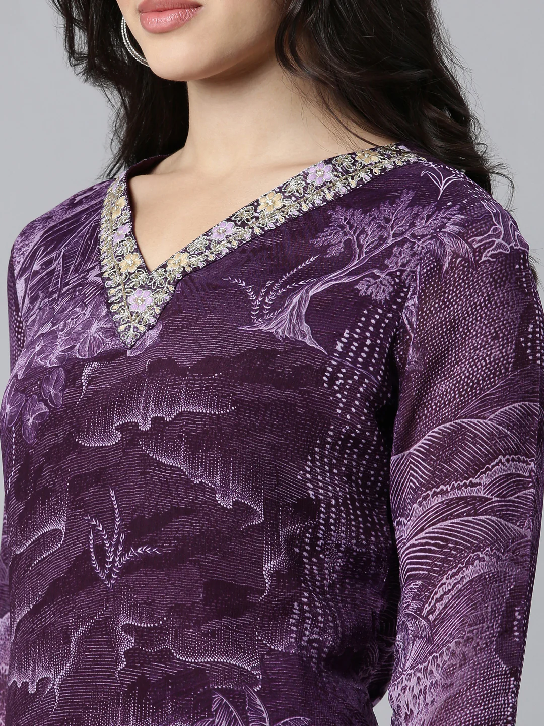 Neerus Purple Regular Straight Tribal Kurta And Trousers With Dupatta - Image 4